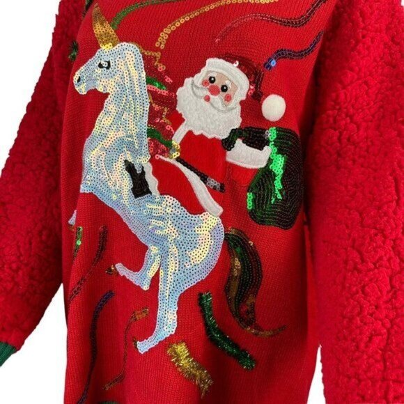 99 Jane Street Womens Red Santa Holiday Sequin Unicorn Hi-Low Sweater Top SZ 1X - Picture 13 of 15